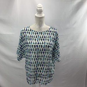 BCBGMaxazria Women's Blouse Top Chiffon Loose Fit Oversized Geometric Size XS